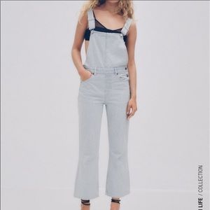 NEW Zara blue white striped overalls straight leg